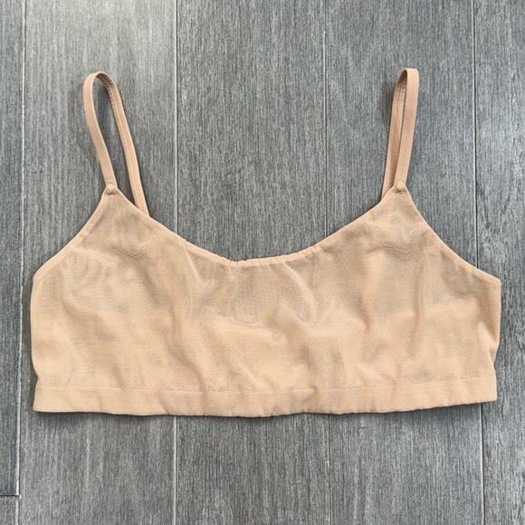 SKIMS Mesh Scoop Bralette - Ochre XL Baige Natural Sheer Minimalist Bra Top - Picture 6 of 11